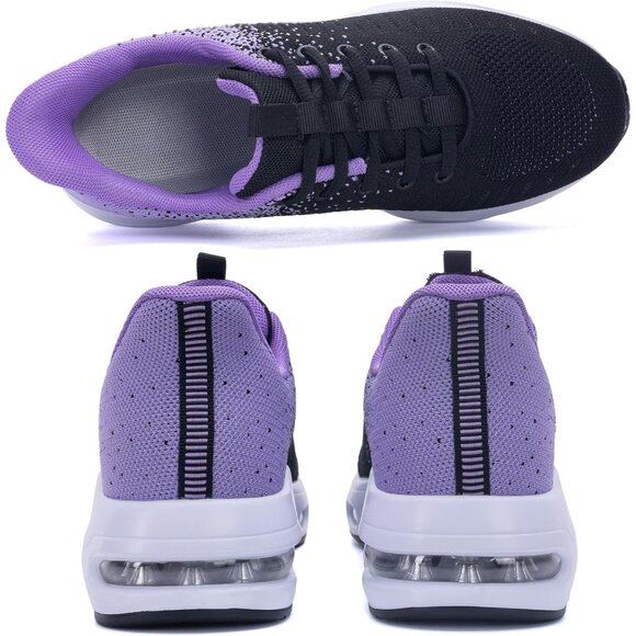 Women Black Purple Running Shoes Tennis Sneakers with Arch Support for Workout - Picture 5 of 6